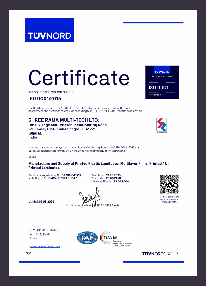 certificate - Recyclable tubes